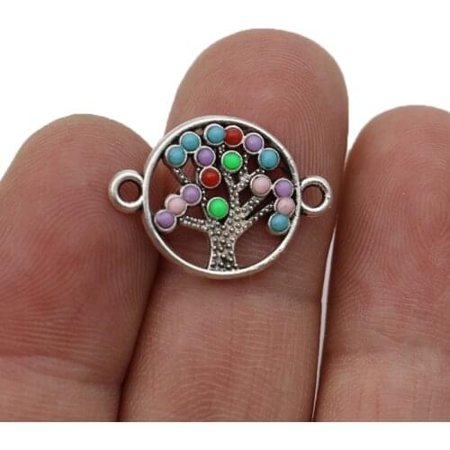 JAKONGO Colorful Crystal Silver Plated Tree of Life Connectors for Jewelry Making Bracelet Findings DIY Accessories 17x22mm 5pcs