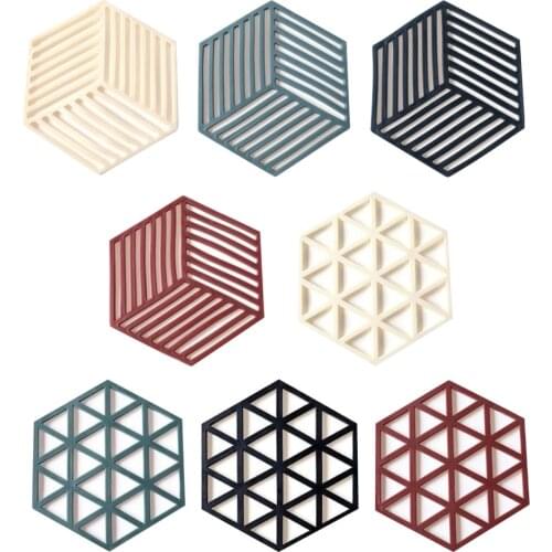6Pcs Geometric Silicone Hollow Coaster Coffee Cup Mug Pads Heat Resistant Anti-skid Bowl Placemats Hot Drink Holder Home Decor