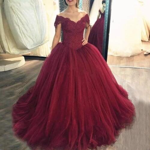 ANGELSBRIDEP V-Neck Burgudy Ball Gown Quinceanera Dresses Vestidos De 15 Anos Luxury Applique Birthday Princess Party Gowns HOT