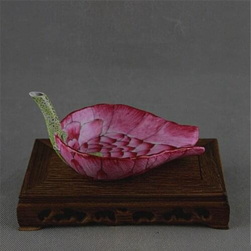 Antique QingDynaty Hand-made Porcelain,dark carved lotus pastel tea shovel,hand-painted crafts,best Home Decorations&Collection