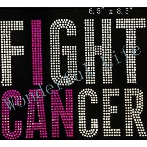 Free Shipping fight cancer hotfix rhinestone iron on transfers design fuchasia with white clear crystal for ladys