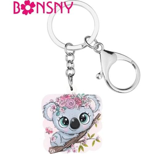 Bonsny Acrylic Cute Australian Koala Keychains Cartoon Animal Key Ring Jewelry For Women Kids Girl Novelty Gift Bag Accessories