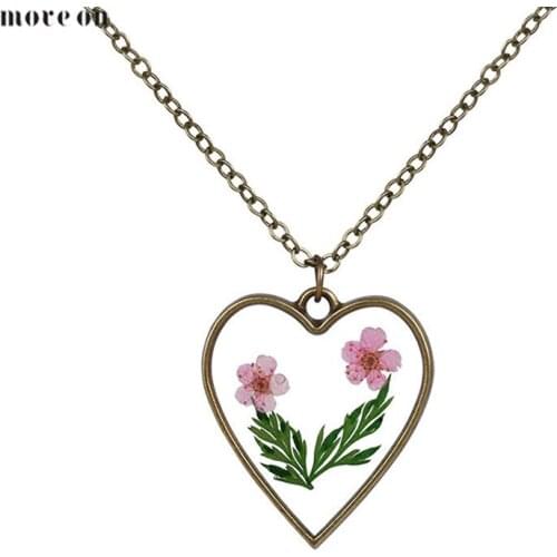 Summer Ocean Style Heart Shaped Dry Flower Necklaces Natural Choker Chain Pendant Jewelry Love Girlfriend For Wedding Gift
