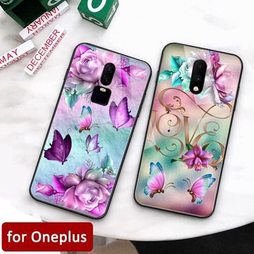 Case for Oneplus 6T Glass back cover butterfly floral Oneplus 7 pro coque case for Oneplus 1+ 5 5T 6 Oneplus 6 6t 7 pro