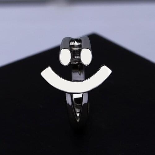 Designers unique craftsmanship Thai silver smiley face opening adjustable ring creative peculiar and funny womens jewelry