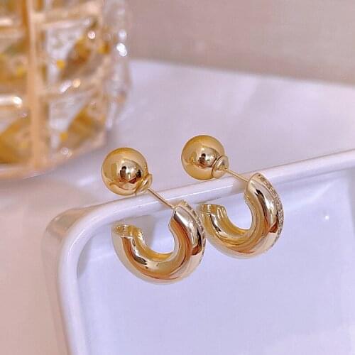 Elegant Metal Zircon Stud Earrings For Women Korean Trendy Geometric Circle Stud Earrings Fashion Female Jewelry Accessories