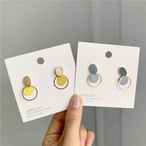 Drops Glaze Geometric Circular Small Stud Earrings Fashion Temperament Contracted Joker Retro Sweet Earrings Women Jewelry Gift