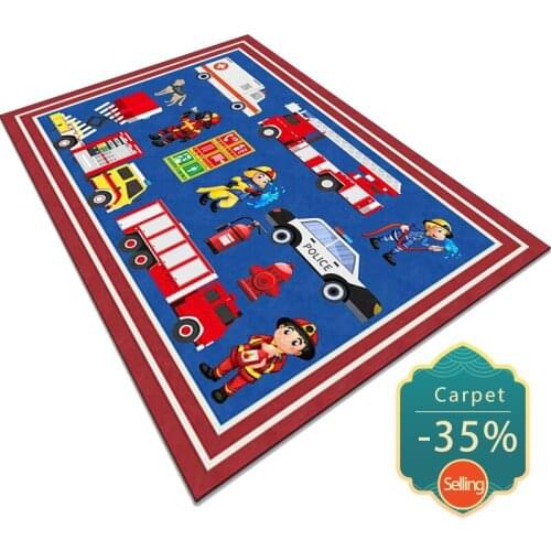 Cartoon Blue Childrens Carpet Modern Style Fire Truck Pattern Decoration Rugs Living Room Non-Slip Room Decoration Teenager Mat