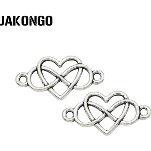 JAKONGO Antique Silver Plated Heart Infinity Connectors for Jewelry Making Bracelet Findings Accessories DIY 25x13mm 20pcs/lot