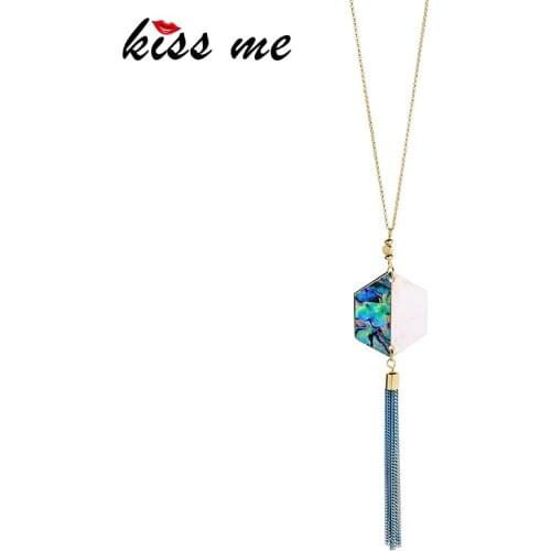Kissme Symmetrical Different Pattern Geometric Acrylic Tassel Pendant Necklace For Women Gifts Long Chain Necklace New Accessory
