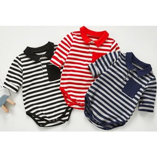 Striped Polo Collar Romper Baby Boy Clothes Cotton Causal Romper Children 2021 Spring Autumn Ins Clothing Bodysuit For Newborns