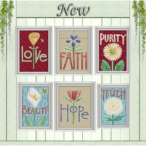 Love Faith Purity Beauty Hope Truth painting Counted printed on fabric Cross Stitch Needlework kits DMC 14CT 11CT Embroider Sets