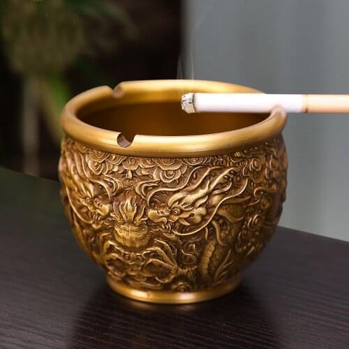 Copper Dragon Cylinder Brass Feng Shui Home Ornaments Ashtray Lucky Water Tank Taiping Dragon Cylinder