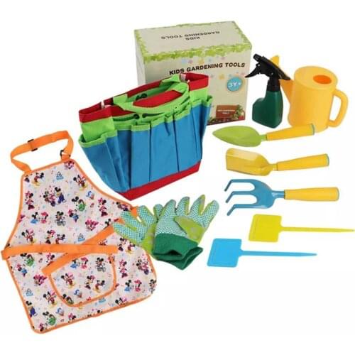 10pcs Kids Children Gardening Tools Set Including Watering Can Shovel Rake Trowel Garden Tote Bag for Outdoor Supplies Kids Gift