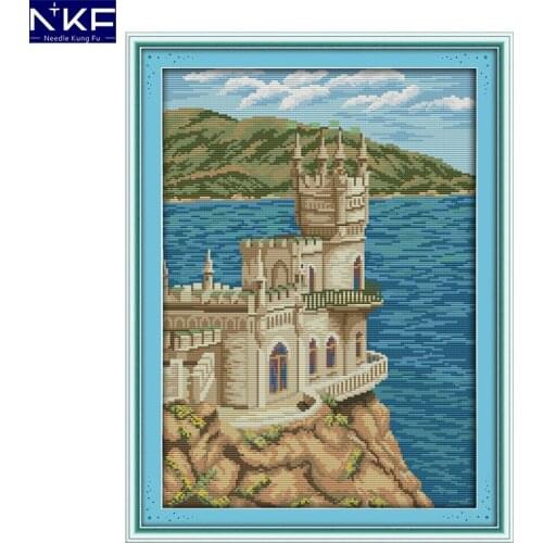 NKF The seaside church scenery style embroidery kits modern designs Chinese counted cross stitch patterns for home decoration