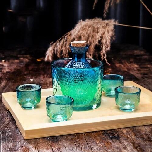 Creative Frosted Fingerprint Sake Bottle Wine Glass Set, Japanese-style Hand-painted Plum Blossom Sake Glass Including Wine Warm