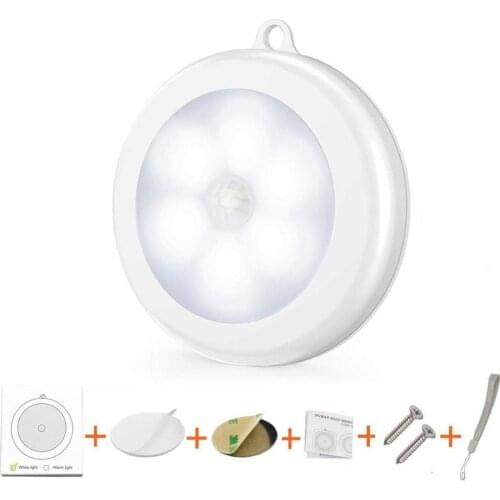 Round Motion Sensor LED Night Light with Hanging Hook Magnetic Wireless Wall Lamp Eye Care Nursing for Cabinet Wardrobe Closet