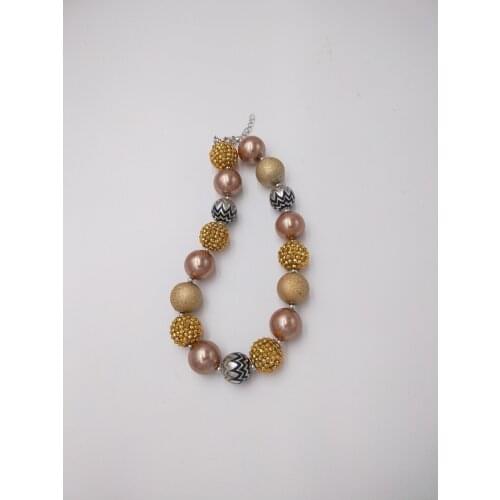 NEW 1Pc Lot Girls Chunky Necklaces Gold Rhinestone Beads Child Toddler Bubblegum Chokers Necklace Birthday Gift Jewelry For Kids