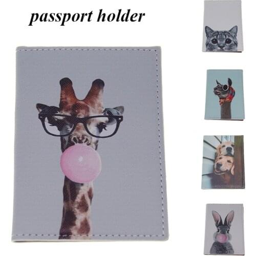 New Cartoon Animal Pattern Passport Cover Women Lovely Dog Cat Giraffe Alpaca PU Leather Passport Wallet Bank Credit Card Holder