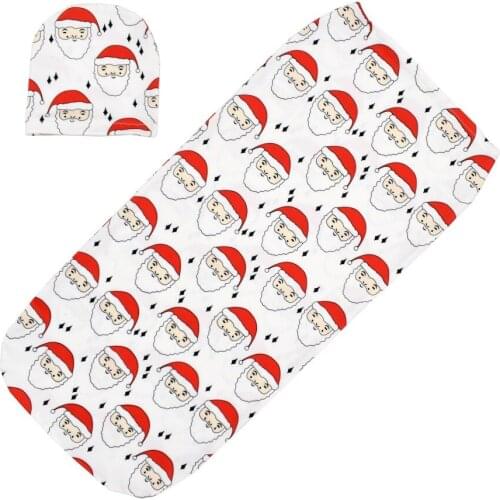 Newborn Christmas Swaddle with Headband for 0-3 M Baby Boy Girl Wrap Blanket + Cap Set Envelope Sleep Sack Babies Bedding