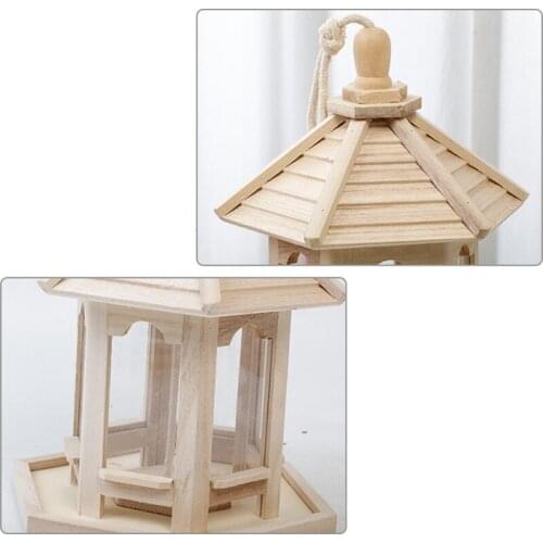 Outdoor Hanging Wooden Squirrel Proof Seed Feeder Portable for Wild Birds Seeds Feedings J2Y