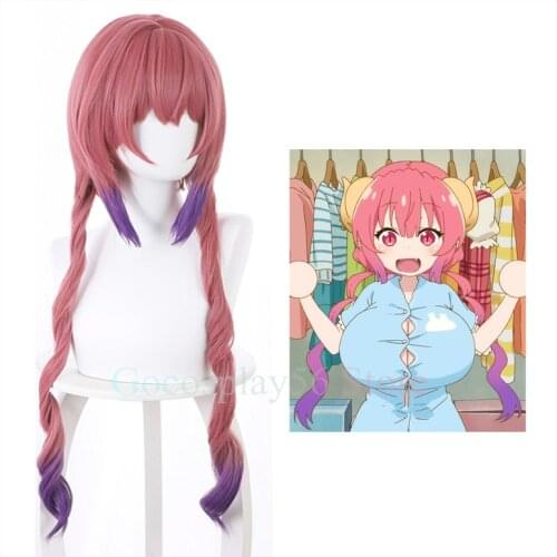 Ilulu Wig Kobayashi-san Chi no Maid Dragon Cosplay Pink Purple Long Curly Ponytails Heat Resistant Synthetic Hair
