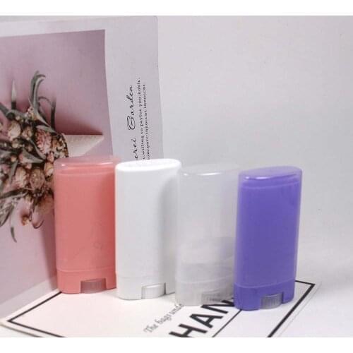 50Pcs 15g PP Plastic Transparent Lipstick Tube Cosmetic Oval Lip Balm Deodorant Cream Container Pink White
