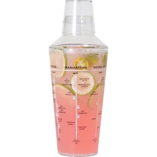 Plastic Cocktail Drink Shaker With Recipes, Cup As Measuring Jigger, Great For Outdoor And Travel Bar Cart Accessories