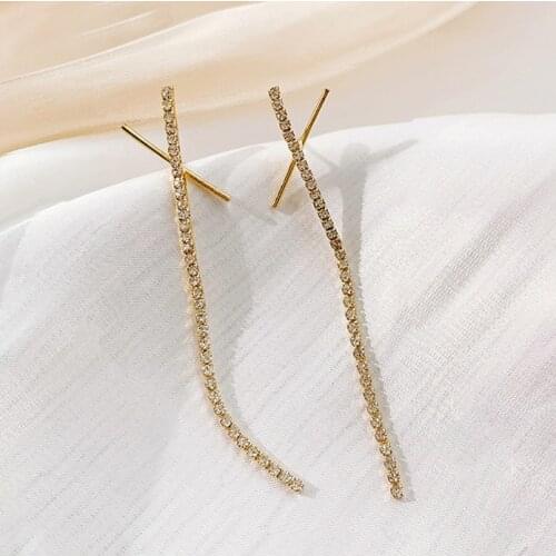 Simple X-cross earring female creative long earrings temperament Rhinestone Tassel earrings woman earrings modern 2020