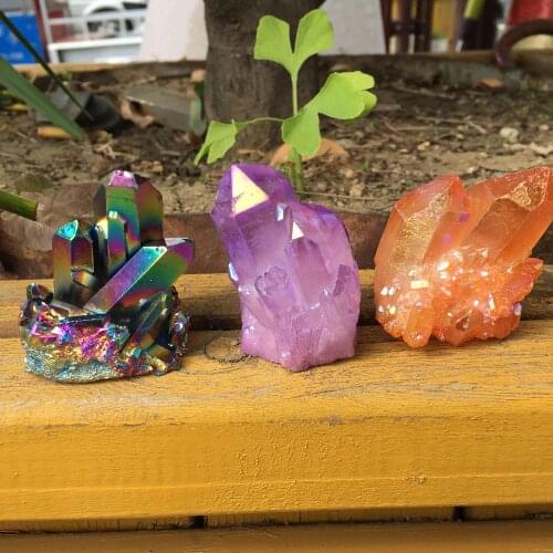 65g Rare beautiful purple flame aura quartz crystal cluster specimen