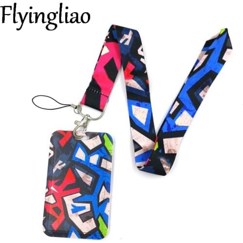 Geometric pattern Neck Keychain Necklace Webbings Ribbons Anime Cartoon Neck Strap Lanyard ID badge Holder Keychain Lanyards
