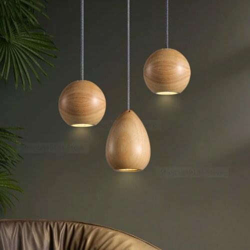 Modern Wood Art Pendant Light Vintage Creative Small Ball Lighting Study Bedroom Dining Kitchen Hanging Lamps LED Light Fixtures