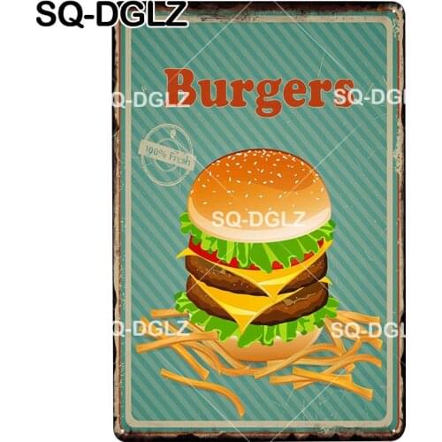 [SQ-DGLZ] Delicious BURGERS Metal Sign Vintage Bar Decor Tin Sign Plaque Vintage Pub Bar Decor Metal Borden Art Poster Plate