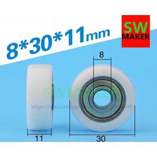 SWMAKER 8*30*11mm F type plane package plastic bearing pulley POM nylon Flat wheel 608ZZ bearing steel roller