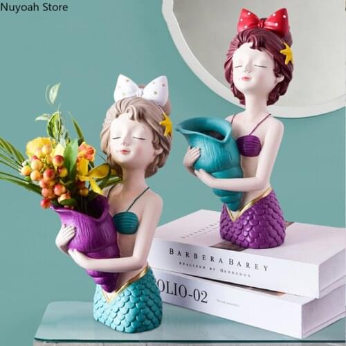 Mermaid Vase Creative Crafts Character Statue Decoration Living Room Dried Flowers Flower Arrangement Accessories Holiday Gifts