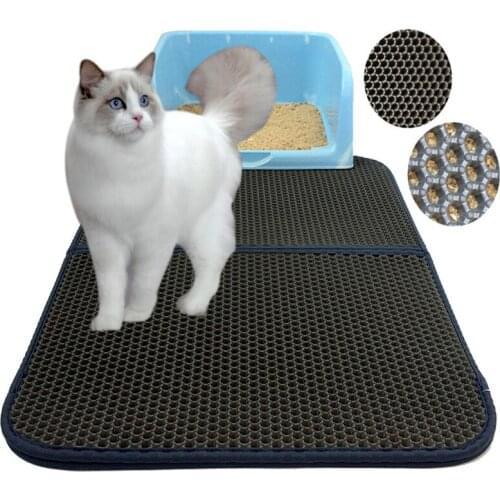 ETHIN waterproof Cat litter pad Non-slip foldable Double Layer cat litter mat pet cleaning supplies 75*55cm black/gray supply