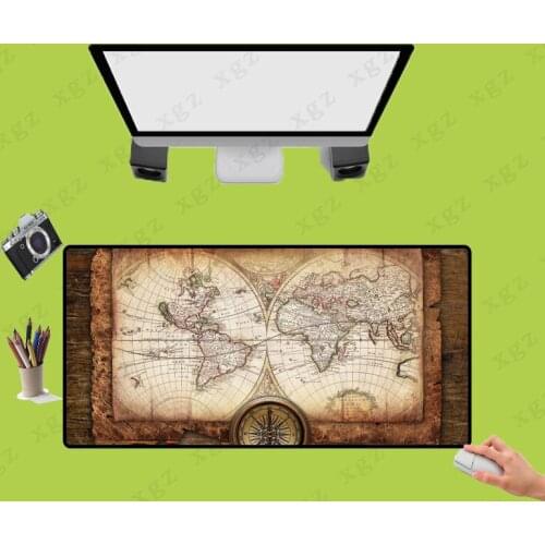 XGZ High Quality Extra Large Speed Mouse Pad Old World Map Gaming Mousepad Anti-slip Rubber Gaming Mouse Mat with Locking Edge