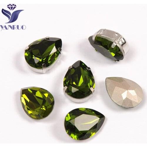 YANRUO 4320 Drop Olivine Sew On Stones Glass Rhinestones Pointback Stones Sewing Crystals For Craft Supplies Jewelry