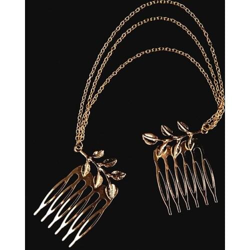 Ladies Fashion Tassel Chain Headband Jewelry Gold Metal Leaf Comb Cuff Chain Double Tassel Chain Leaf Jewelry Hair Accessories