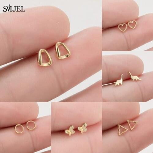 New Mini Geometric Earrings for Women Jewelry Cute Dinosaur Heart Cross Triangle Stud Earrings Pendientes Round Earing 2021 Kids