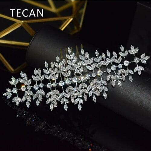 TECAN High Quality AAA CZ Wedding Hair Accessories Bridal Hair Comb Leaf Tiaras, Female Prom Banquet Hair Accessories,jewelry gi