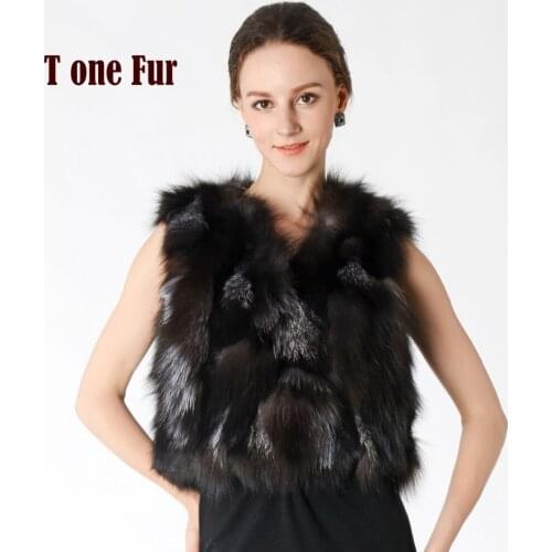 New Arrival 100% Real Fox Fur Vest For Women True Female Nature Fox Fur Gilet Wholesale Ladies Pure V Neck Waistcoat KNT35