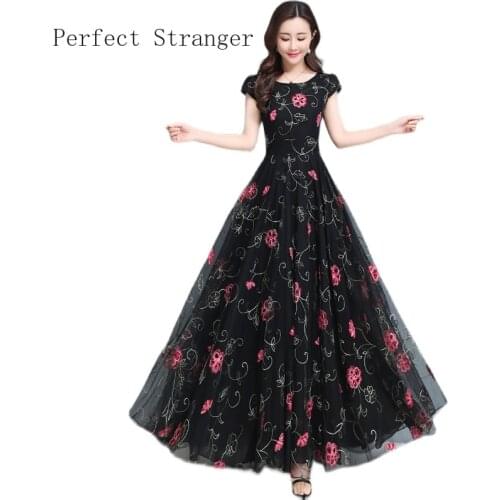 2021 Spring Summer New Arrival S-3XL Hot Sale Flower Embroidery Women Long Gauze Dress