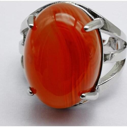 0range Veins Carnelian Stone Oval Bead GEM Finger Ring Jewelry For Woman Gift Size 8 X279