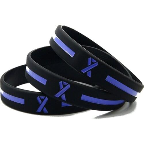 100pcs Police blue thin line wristbands Blue cancer awareness ribbon wristband bracelet bangle wrist bands