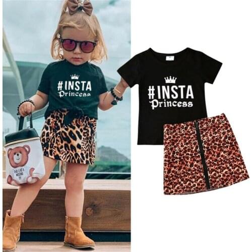 2PCS Toddler Kids Baby Girls Summer Clothes Letter T-shirt Tops+Skirt Dress Outfits Set