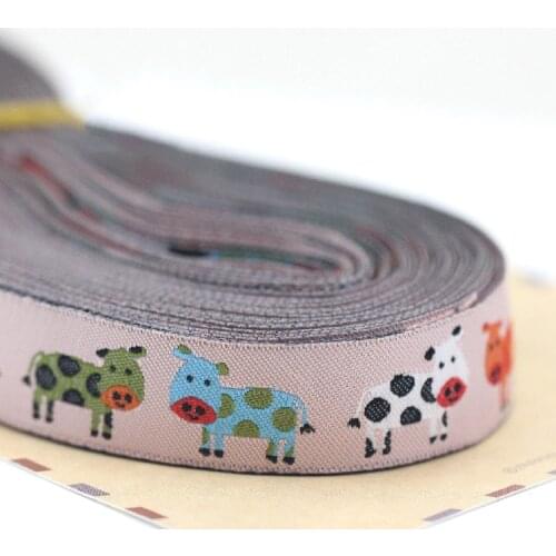 2016 new 5/8 "16mm cow cartoon ribbon 100% Polyester Woven Jacquard Ribbon dog chain accessories free shipping
