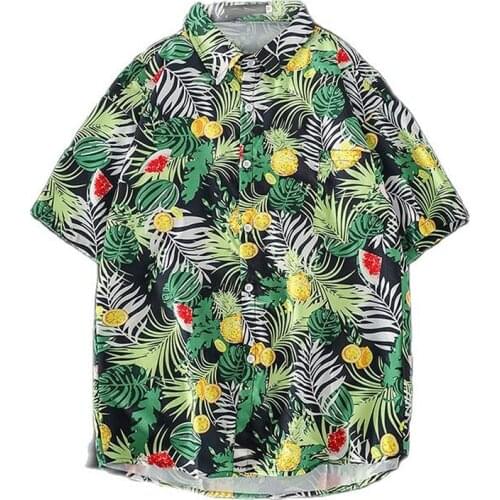 2021 Fashion Hawaiian Shirts For Men Hawaiian Mens Dinosaur Cartoon Printed White Pink Shirts Men Korean Casual Holiday Shirt