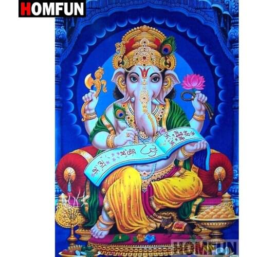 HOMFUN 5D DIY Diamond Painting Full Square/Round Drill "Elephant buddha" Embroidery Cross Stitch Mosaic Home Decor Gift A08878