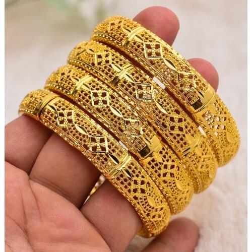 Annayoyo 4Pcs Trendy Bangles Women Bracelet Wholesale Braslet Gold Color braclet Ethiopia Ethnic Gold Bracelet For Women